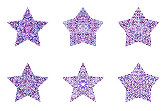 6 Purple Floral Pentagram Stars: Versatile Vector Assets for Creative and Commercial Projects