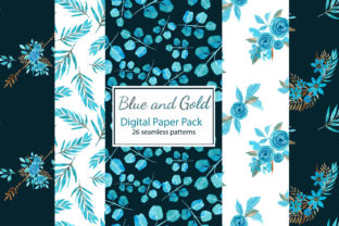 Blue and Gold Floral Digital Paper Pack: Elevating Creative Projects with Timeless Elegance