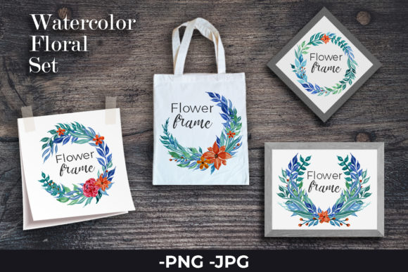 Blue Watercolor Floral Wreath Bouquet Design Guide