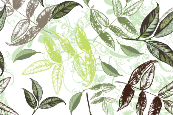 Floral Vector Pattern with Green Leaves