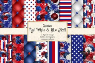 Red White and Blue Floral Digital Paper Guide